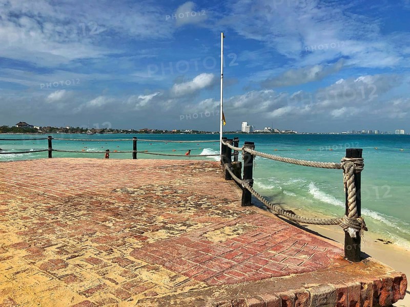 Old pier on the empty beach, Cancun, Yucatan, Mexico, Central America