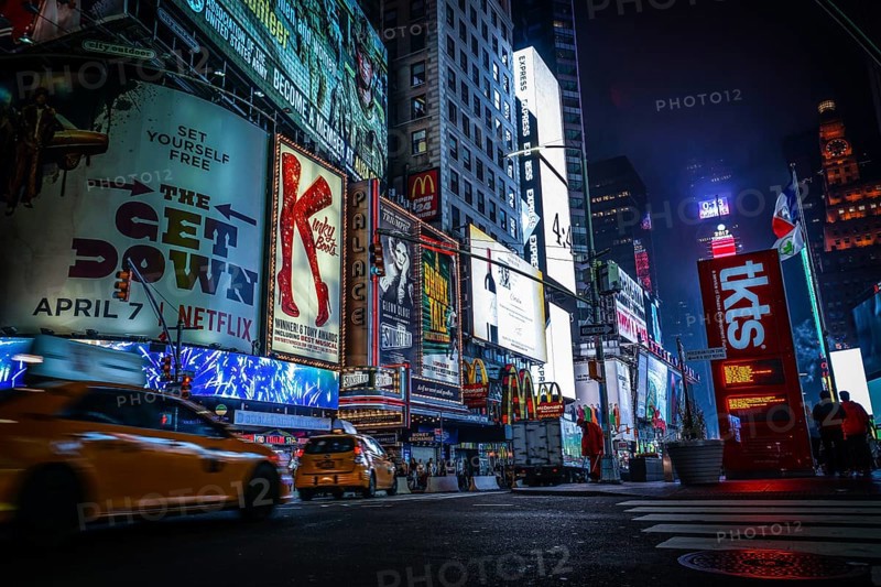 Night view of the New York Times Square (TimesSquare). Shooting Location: New York, Manhattan