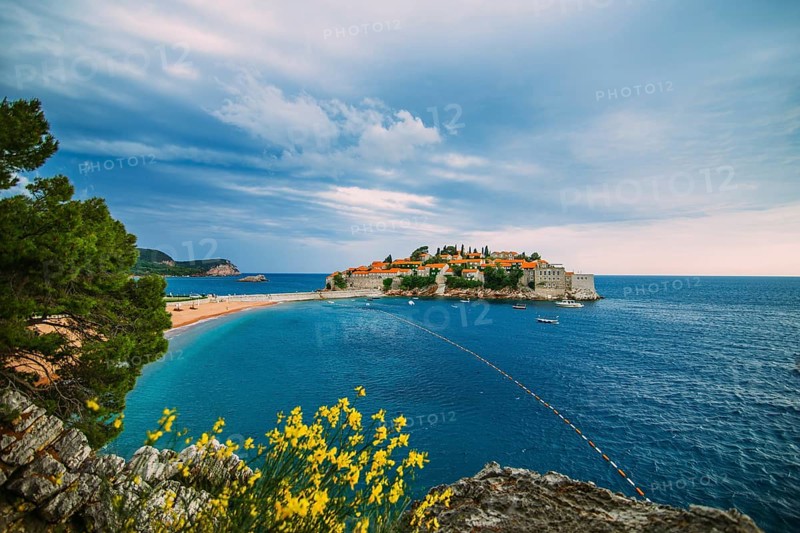 Island of Sveti Stefan in Montenegro. Panoramic shot