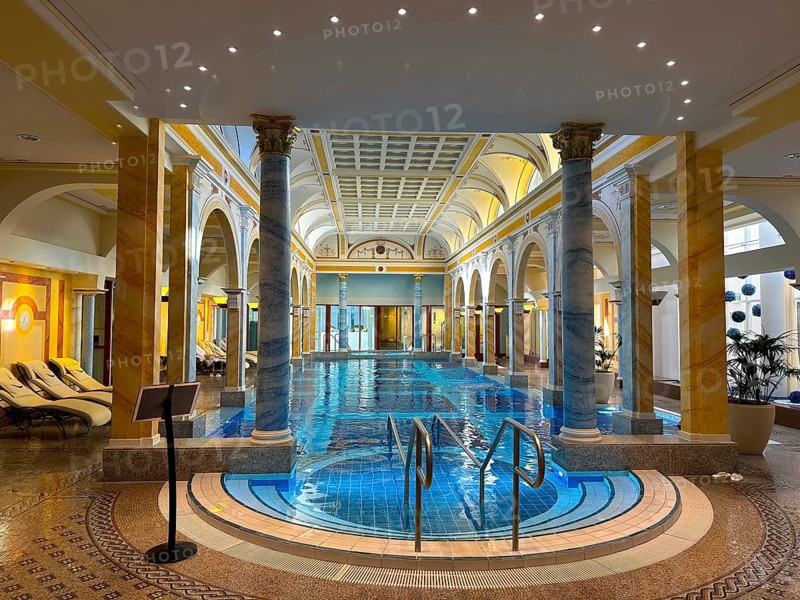 Beautiful Luxury Swimming Pool in a Sunny Day in Bad Ragaz, St Gallen, Switzerland, Europe