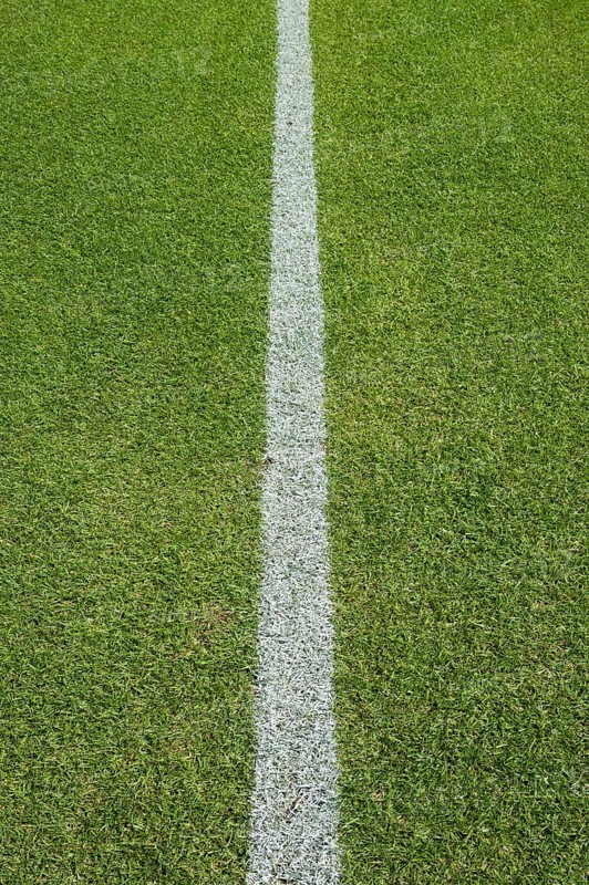 White line on the grass at soccer playing field in Lubin, Poland, Europe