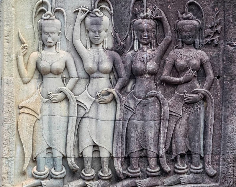 Bas-relief of female spirits (apsaras) at Angkor Wat, Siem reap, cambodia