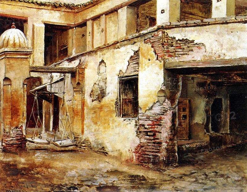 Edwin Lord Weeks (1849 – 1903), American artist and Orientalist, was born at Boston, Massachusetts, in 1849. He was a pupil of Léon Bonnat and of Jean-Léon Gérôme, at Paris. He made many voyages to the East, and was distinguished as a painter of oriental scenes.<br/><br> Weeks' parents were affluent spice and tea merchants from Newton, a suburb of Boston and as such they were able to accept, probably encourage, and certainly finance their son's youthful interest in painting and travelling.<br/><br> As a young man Edwin Lord Weeks visited the Florida Keys to draw and also travelled to Surinam in South America. His earliest known paintings date from 1867 when Edwin Lord Weeks was eighteen years old. In 1895 he wrote and illustrated a book of travels, From the Black Sea through Persia and India
