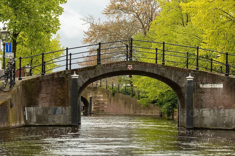 Canal in the historic city of leiden, the netherlands