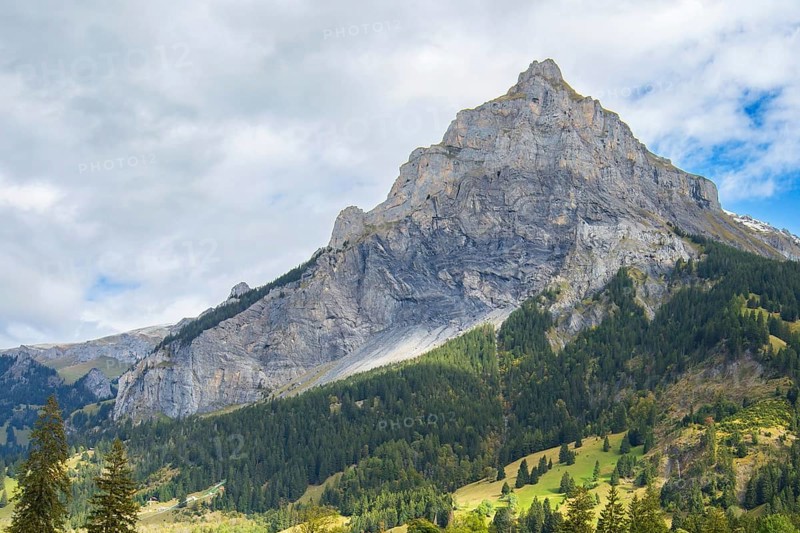 Switzerland, panoramic view of Swiss Alps rocky mountain peaks, Jungfrau, Europe