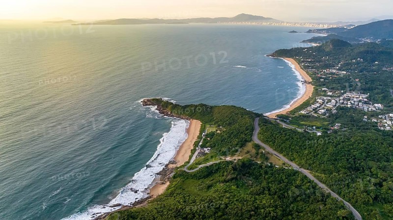 Balneario Camboriu in Santa Catarina. Taquaras Beach and Laranjeiras Beach in Balneario Camboriu. Aerial view in landscape. Brazil