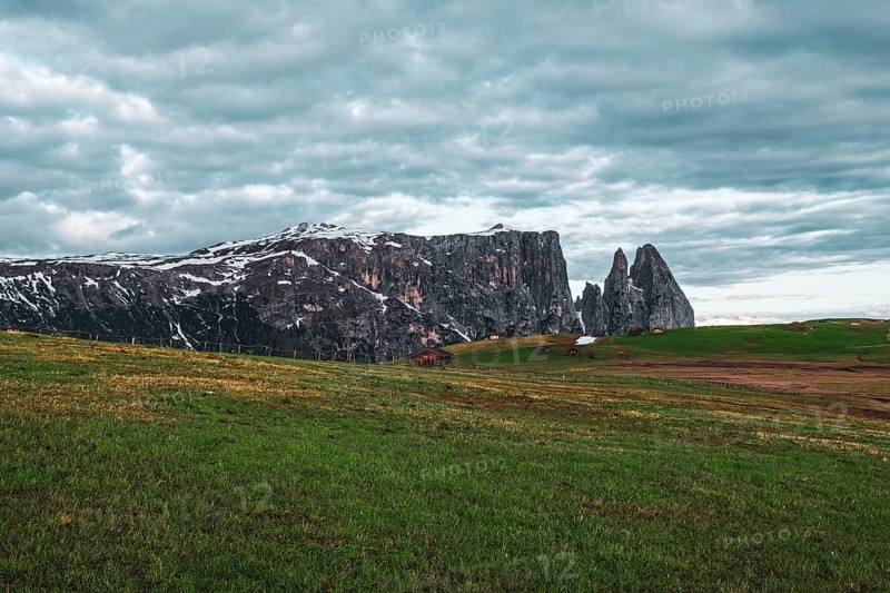 Panoramic view of Mount Sciliar on the Seiser Alm in the Dolomites in South Tyrol, Italy, Europe