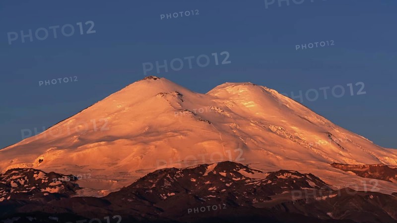 Beautiful view of Mount Elbrus at sunrise, North Caucasus mountains, Russia, Europe