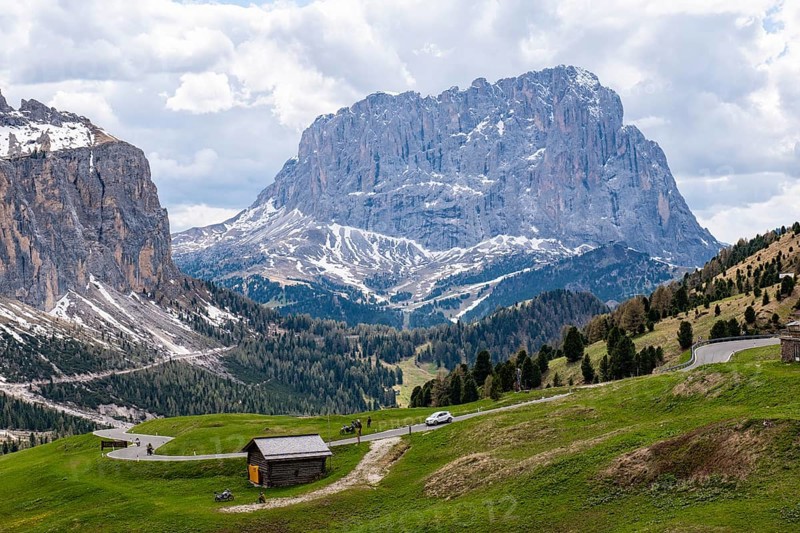 Landscape of Gardena Pass in the Dolomites