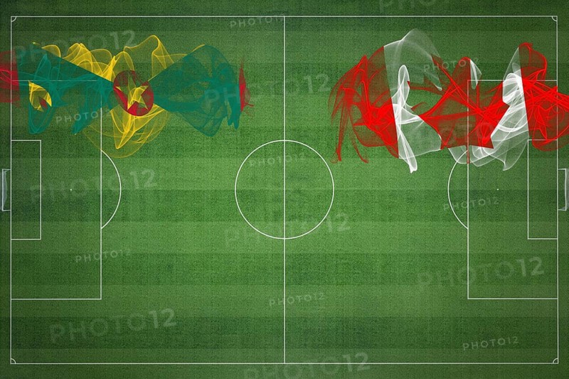 Grenada vs Canada Soccer Match, national colors, national flags, soccer field, football game, Competition concept, Copy space