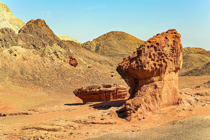 Red sandstone rock Mushroom. The Timna Valley is a depression located in the south of the Arava Desert, near the resort of Eilat