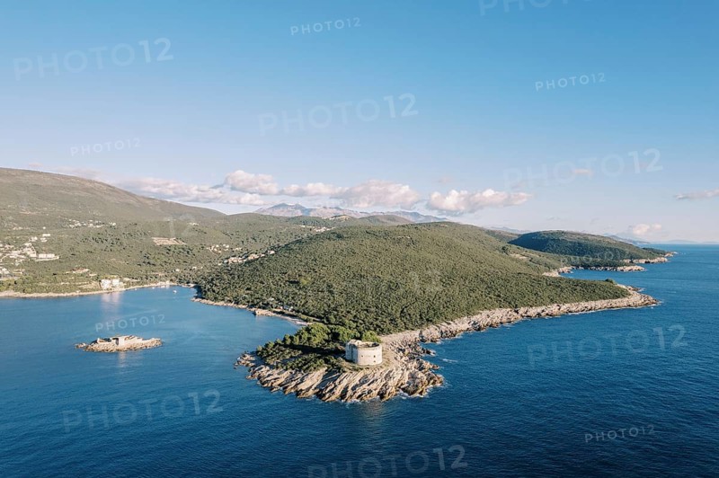 Fort Arza on a cape in the Bay of Kotor near the island of Mamula. Montenegro.