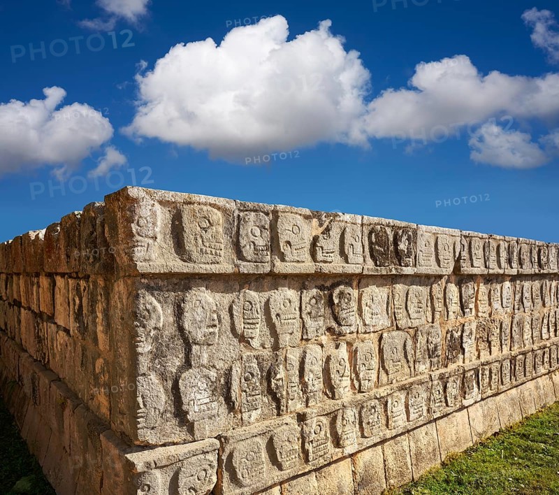 Chichen Itza Tzompantli the Wall of Skulls in Mexico Yucatan