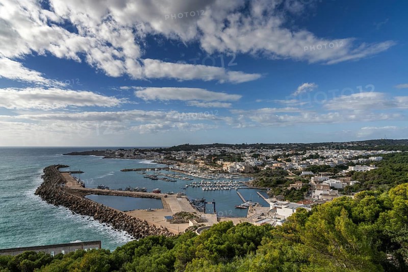 A view of the harbor and port town of Santa Marina di Leuca in southern Italy