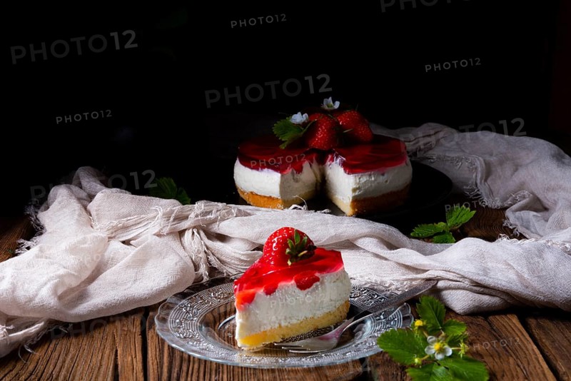 Delicious strawberry cream cheese tart with sponge base