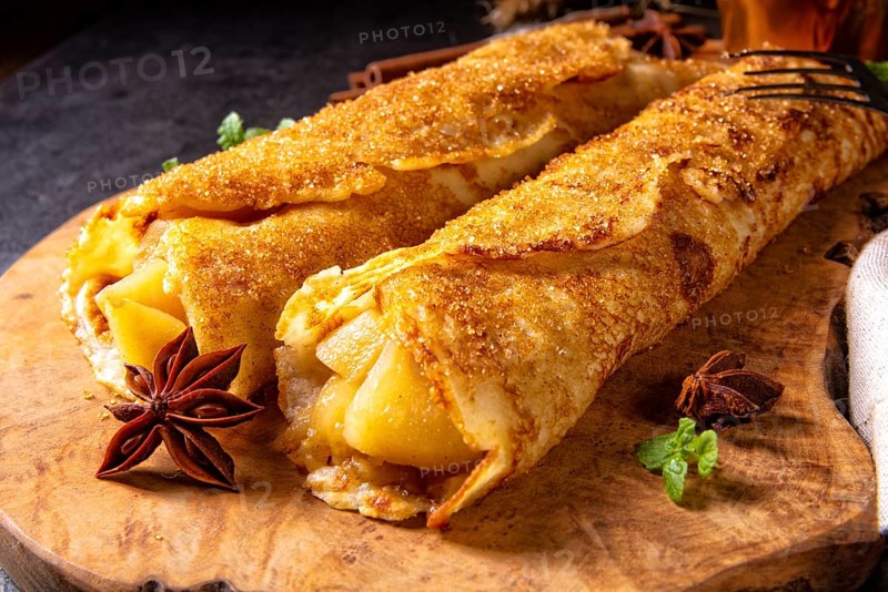Tasty autumnal omas pancakes with apple and cinnamon