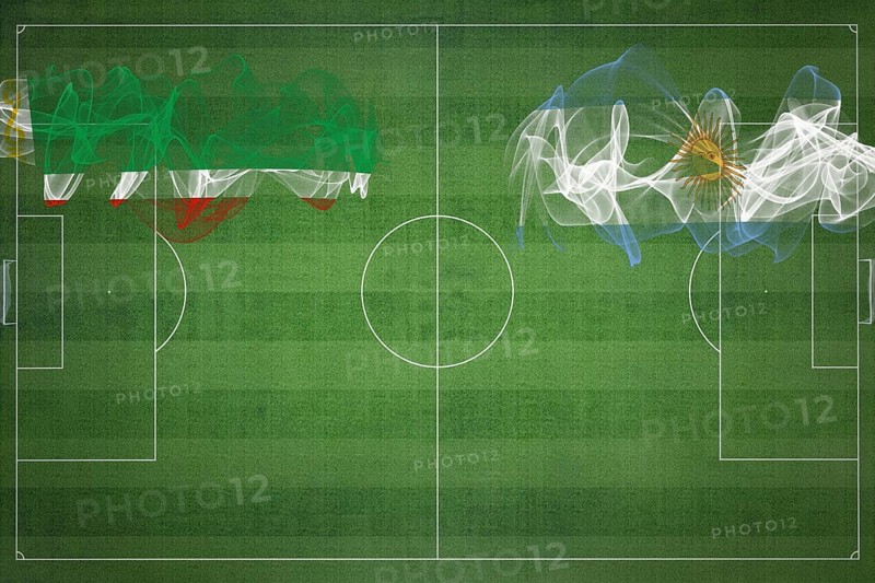 Chechnya vs Argentina Soccer Match, national colors, national flags, soccer field, football game, Competition concept, Copy space