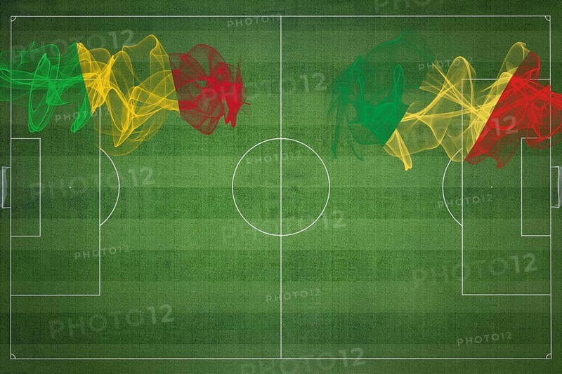Mali vs Congo Soccer Match, national colors, national flags, soccer field, football game, Competition concept, Copy space