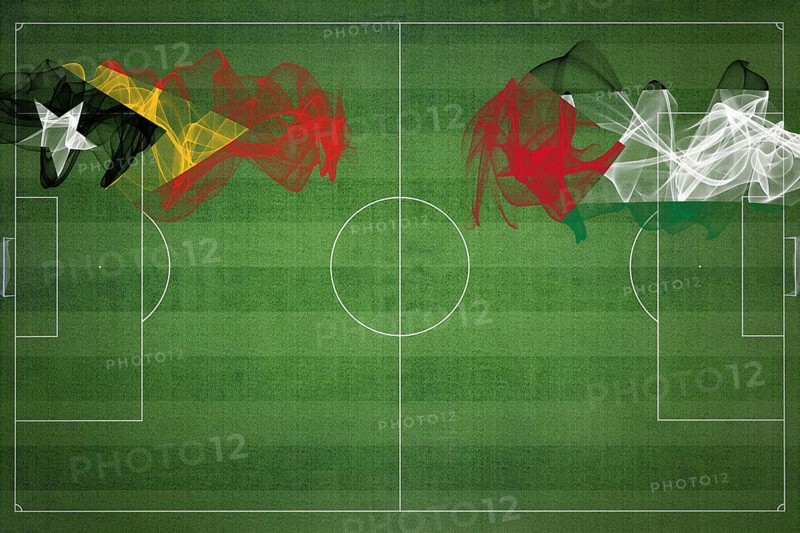 East Timor vs Palestine Soccer Match, national colors, national flags, soccer field, football game, Competition concept, Copy space