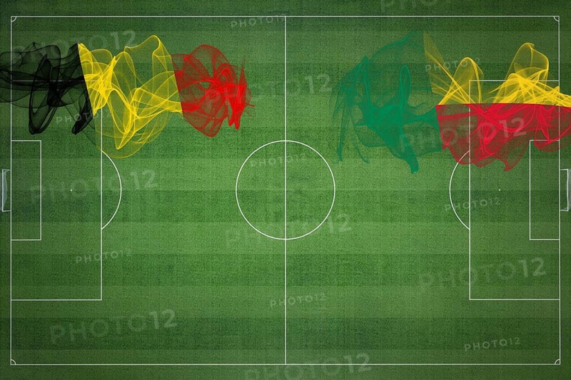 Belgium vs Benin Soccer Match, national colors, national flags, soccer field, football game, Competition concept, Copy space