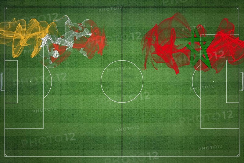 Bhutan vs Morocco Soccer Match, national colors, national flags, soccer field, football game, Competition concept, Copy space