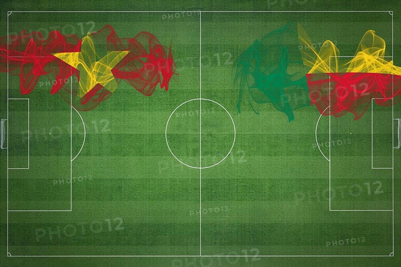 Vietnam vs Benin Soccer Match, national colors, national flags, soccer field, football game, Competition concept, Copy space
