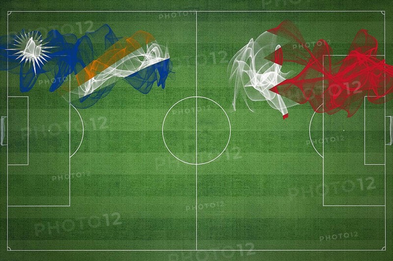 Marshall Islands vs Bahrain Soccer Match, national colors, national flags, soccer field, football game, Competition concept, Copy space