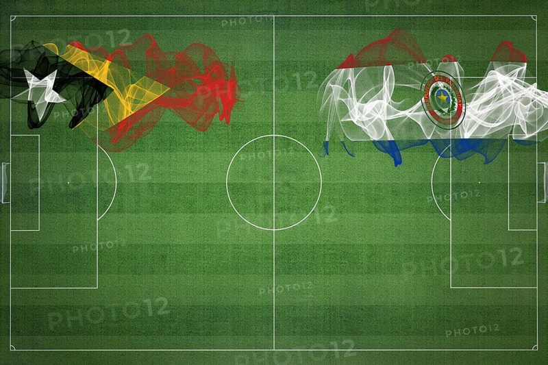 East Timor vs Paraguay Soccer Match, national colors, national flags, soccer field, football game, Competition concept, Copy space