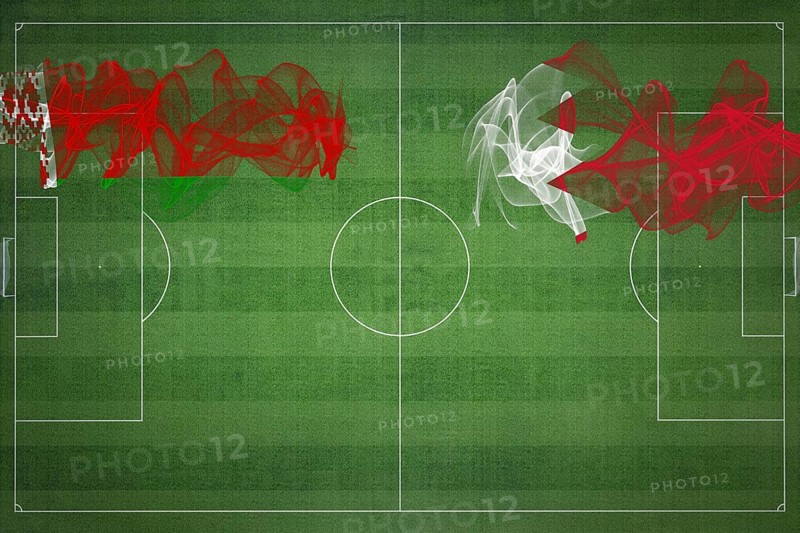 Belarus vs Bahrain Soccer Match, national colors, national flags, soccer field, football game, Competition concept, Copy space