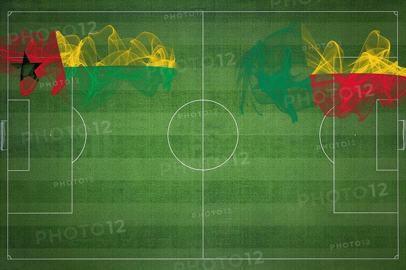 Guinea Bissau vs Benin Soccer Match, national colors, national flags, soccer field, football game, Competition concept, Copy space