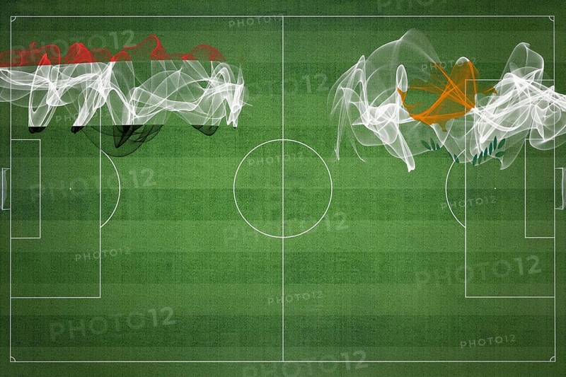 Yemen vs Cyprus Soccer Match, national colors, national flags, soccer field, football game, Competition concept, Copy space
