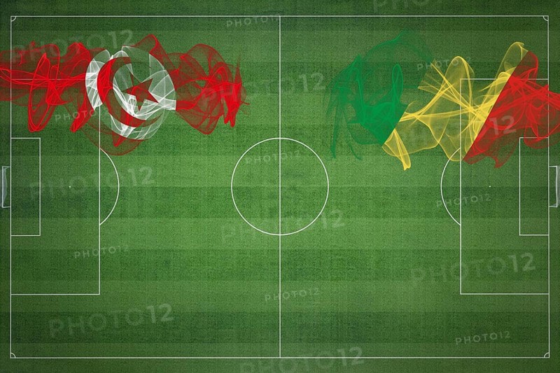 Tunisia vs Congo Soccer Match, national colors, national flags, soccer field, football game, Competition concept, Copy space