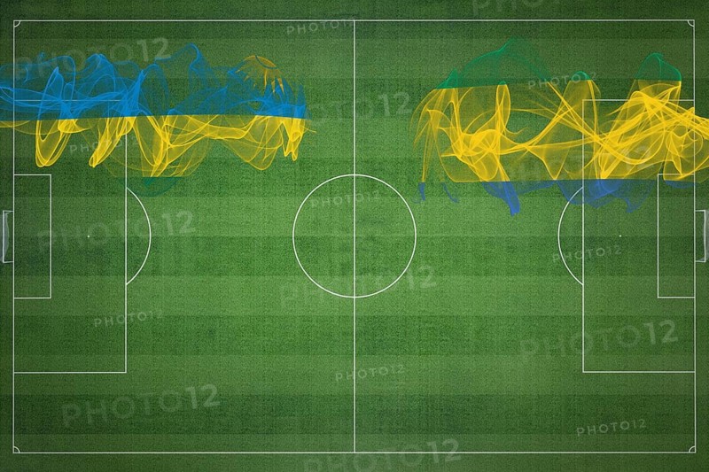 Rwanda vs Gabon Soccer Match, national colors, national flags, soccer field, football game, Competition concept, Copy space