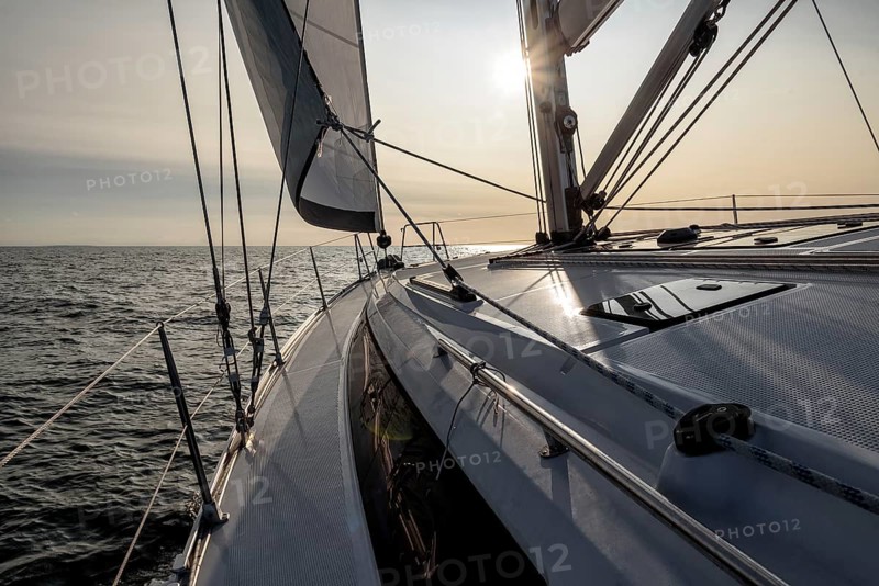 Sunset on a sailing yacht