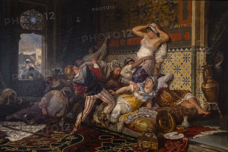 Assault on the harem, Ricard Anckermann Riera, 1880, oil on canvas, Museu de Mallorca, Palma, Majorca, Spain, Europe