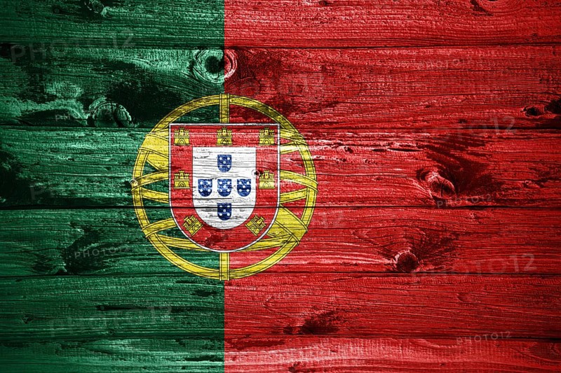 Portugal flag on wooden planks background wood flag