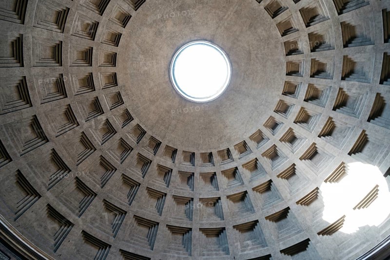 Rome, Italy, August 18, 2016: Indoor view of Pantheon of Agripa in Rome. The Pantheon is a former Roman temple, now a church, Europe
