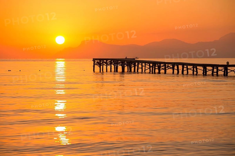 Majorca Muro beach sunrise in Alcudia Bay Mallorca at Balearic Islands of Spain