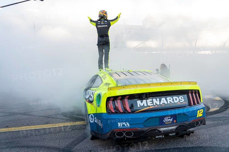 NASCAR Cup Series Driver Ryan Blaney (12) celebrates his win for the NASCAR Cup Series Championship at the Phoniex Raceway in Avondale AZ