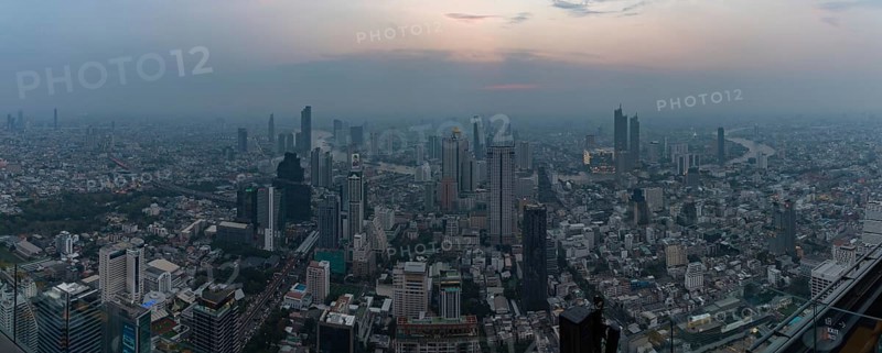 A panorama picture of the buildings of South Bangkok at sunset