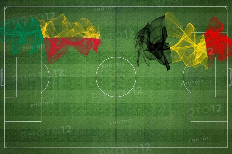 Benin vs Belgium Soccer Match, national colors, national flags, soccer field, football game, Competition concept, Copy space
