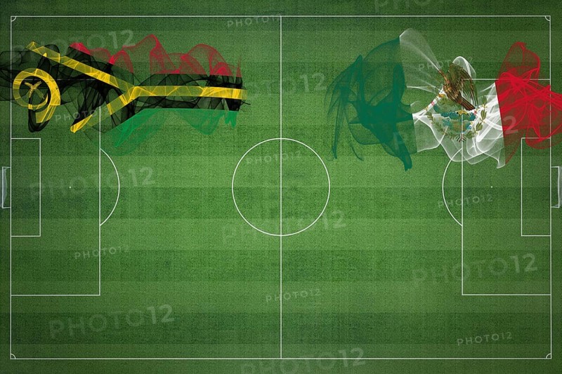 Vanuatu vs Mexico Soccer Match, national colors, national flags, soccer field, football game, Competition concept, Copy space