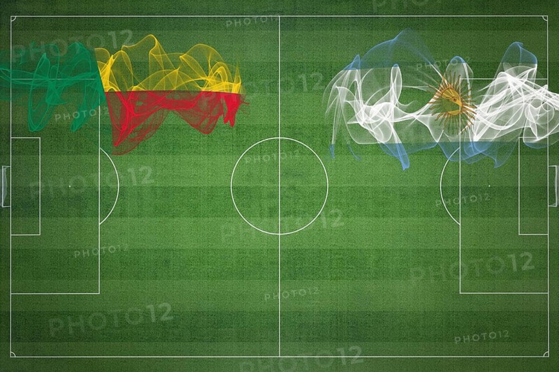Benin vs Argentina Soccer Match, national colors, national flags, soccer field, football game, Competition concept, Copy space