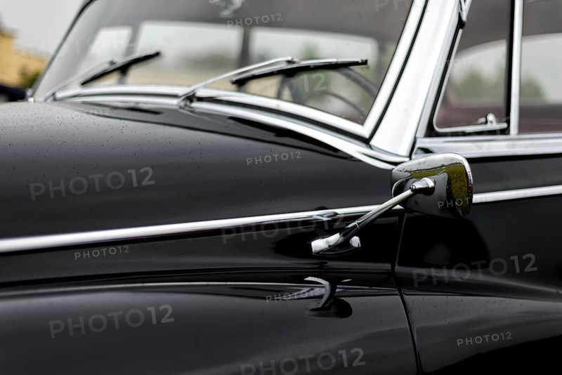 Details of a classic car in a museum