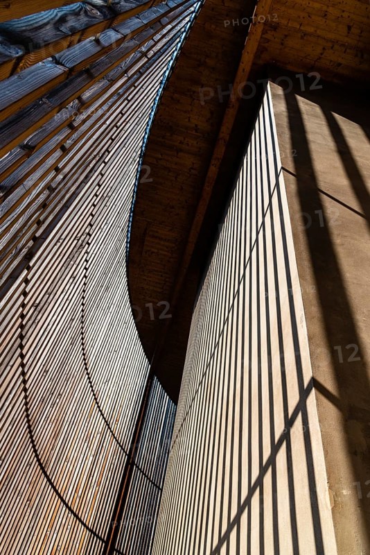 Berlin, Germany, July 28, 2019: Chapel of Reconciliation. Interior gallery covered with wooden lattice, Europe