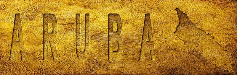 Aruba Map and Text on Grunge Gold Texture