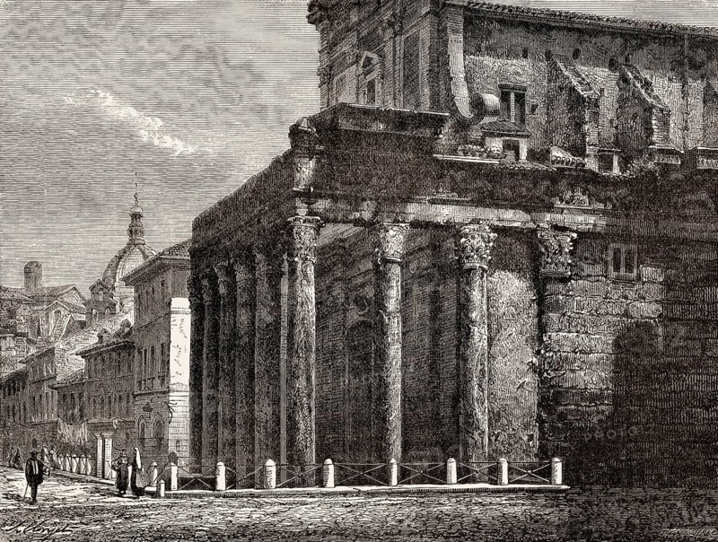 The Temple of Antoninus and Faustina, Rome, Italy, 19th Century, Europe