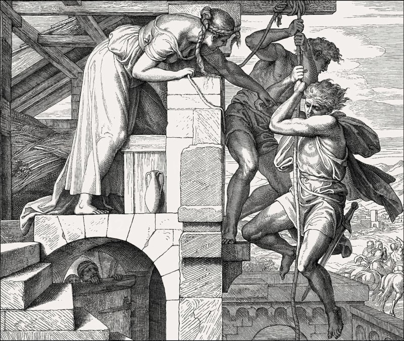 Rahab lets the spies escape, Old Testament, by Julius Schnorr von Carolsfeld, 1860