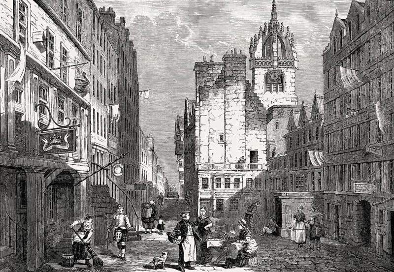 The Heart of Midlothian, High Street, Royal Mile in Edinburgh, Scotland, 19th century