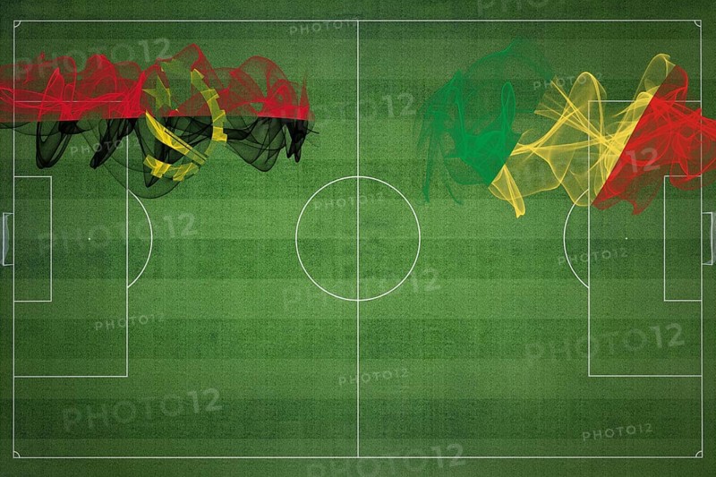 Angola vs Congo Soccer Match, national colors, national flags, soccer field, football game, Competition concept, Copy space